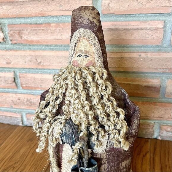 Vintage Rustic Folk Crackled Canvas Belsnickle Santa Claus 11” Primitive - Picture 3 of 6